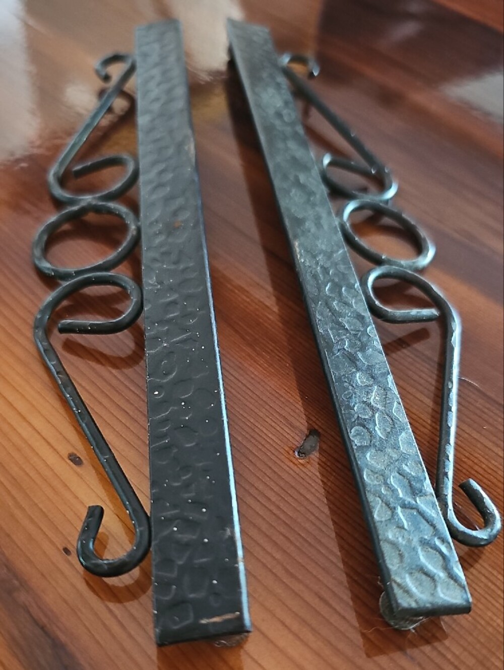 Vintage Black Wrought Iron Tapestry Hanger Pair – Swedish/Norwegian